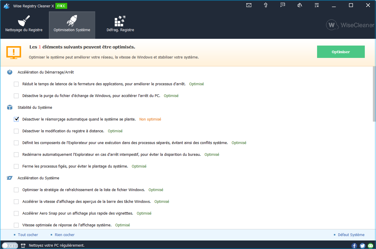 Wise Registry Cleaner-Optimisation Système
